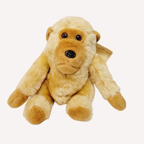 Vtg Tan Carmel Brown Gorilla Ape Stuffed Plush Dan Dee Glass Eyes Plastic Nose - Picture 1 of 7